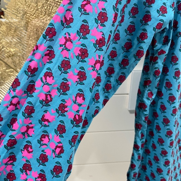 J crew popover block print blue and pink top long sleeve  S - Picture 3 of 4